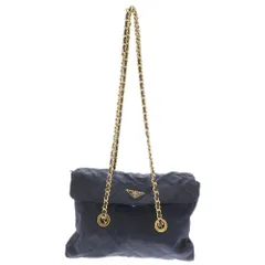 PRADA (プラダ) テスート 三角ロゴプレート キルティングナイロン チェーンショルダーバッグ ネイビー