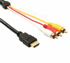 HDMI A/M TO RCA3 単方向 変換ケーブル(デジアナ変換なし) 《1.5m》 BK HDMIオス-3RCA(赤白黄) 金メッキ[ゆうパケット発送、送料無料]