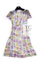 シャネル ワンピース CHANEL ヴィンテージ CCロゴ 花柄 アイボリー シルク100% 36 38