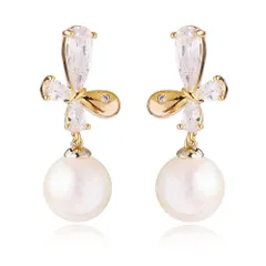 【特価商品】18金つけっぱなしイヤリング ゆれる ピアス リング 銀の針ちょう結び 金属アレルギー対応 人気 … レディース MOUPコットンパールジルコニアピアス