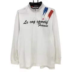 ルコック 長袖ハイネックシャツ 白×黒 ロゴプリント ハーフジップ メンズ LL ゴルフウェア le coq sportif