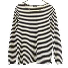 nano universe ナノユニバース ボーダー柄 長袖 ボートネック バスクシャツ L アイボリー レディース 古着