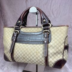 CELINE ブギーバッグ 型押し マカダム ハンドバッグ トートバッグ キャンバス レザー ベージュ ブラウン レディース B-224