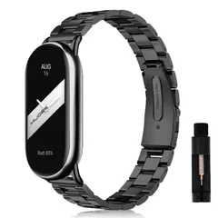 新着商品 [AiMaoo] バンド Xiaomi Smart Band 9/8 対応 交換バンド 金属ベルト ステンレス 男女兼用 ビジネス交換ベルト ステンレス おしゃれ 長さ調整器具付き Xiaomi Smart Band 9/8 用 (ブラック)