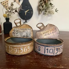 ちま寄せに♡ 蓋付きツナ缶 リメイク缶 2個セット (カフェオレ・ミルクティーグレージュ) ハンドメイド ＊ リメ缶 リメイク鉢 リメ鉢 多肉