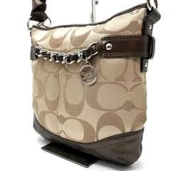 ✨美品✨ COACH コーチ ショルダーバッグ トートバッグ シグネチャー 総柄 シルバーチェーン バイカラー チャーム 肩掛け ナイロン レザー ベージュ 肌色 ブロンズ 銅色