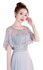 レースケープ パーティー ボレロ 結婚式 ウエディング フォーマル 二次会 発表会 ドレス フラダンス ショー (グレー) [グレー] [Free Size]