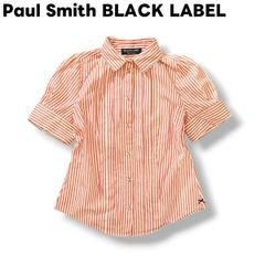 【人気】 ポールスミス ブラックレーベル Paul Smith BLACK LABEL 半袖 ストライプシャツ パフスリーブ 42L レッド x ホワイト レディース ♪