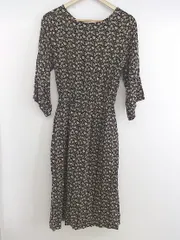 ◇ Kastane カスタネ 花柄 八分袖 膝下丈 ワンピース サイズF ブラック ピンク系 レディース P  【中古】 【1210030007118】