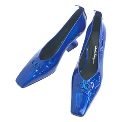 Salvatore Ferragamo / サルヴァトーレフェラガモ | メタリック スクエアトゥ ヒール パンプス | 5 1/2 | ブルー | レディース