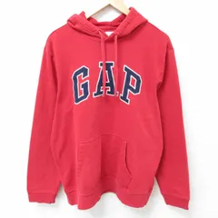 L/古着 ギャップ GAP 長袖 スウェット パーカー メンズ ビッグロゴ 刺繍 赤 レッド 25apr10 中古 スエット トレーナー トップス