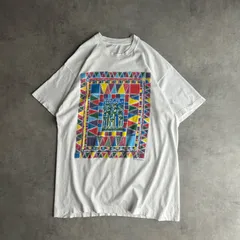 90s/半袖Tシャツ/シングルステッチ/アートプリント/幾何学模様環境保護/メッセージ/ホワイト/白/L/jmaple