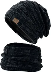 V.W.V＆others ニット帽 ネックウォーマー 冬 メンズ レディース 防寒 防風 保温 柔らかい 伸縮性( ブラック,  Free Size)