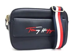 ■新品同様■ TOMMY HILFIGER トミーヒルフィガー レザー クロスボディ ショルダーバッグ 斜め掛け ネイビー系 FL6256