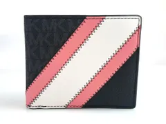 新品　未使用　マイケルコース　MICHAELKORS　シグネチャー　PVCレザー　小銭入れ付　二つ折り財布　ブラック××ホワイト×ピンク　送料無料