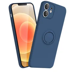 MiaoKeDa iPhone 12 ケース シリコーン リング 耐衝撃 スマホケース いpほね 12 リング付き TPU 車載ホルダー ストラップホール付き メッキ ブルー