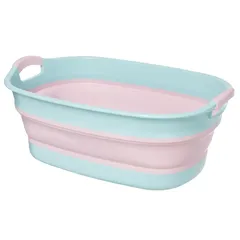 イセトウ(Isetou) ペットバス ソフトタブワイド ピンク 23L 幅60.0×奥行40.0×高さ10.0~24.6cm 日本製 折りたたみ 水抜き栓付き 洗濯かご アウトドア 大容量 中型犬 コンパクト収納 ペット用 バスタブ ベビー 水遊び つけ置 1のサムネイル
