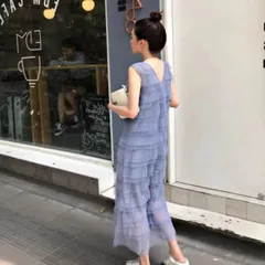 ノースリーブ ロング ティアード ワンピース ティアードワンピース ロング丈 マキシ マキシ丈 9分丈 アンクル丈 袖なし Vネック 深Vネック フレア Iライン シフォン バックシャン バックコンシャス ふわふわ 透け感 シースルー かわいい 大人可愛い き