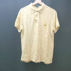 ◇ POLO RALPH LAUREN ビッグロゴ刺繍 無地 刺繍 半袖 ポロシャツ サイズL イエロー メンズ E  【1308290030288】