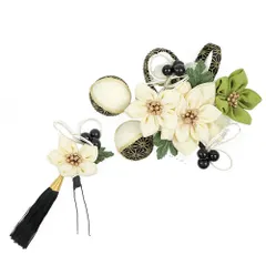 髪飾り ２点セット 白 つまみ細工 水引 房 成人式 花 和風 浴衣 着物 振袖 袴 ドレス 七五三 子供 結婚式 卒業式 入学式 ヘアアクセサリー ヘアコーム 髪留め 日本製 送料無料 シロ W 78 324-337 u774　Si