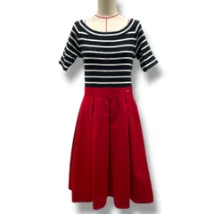 BLUE LABEL CRESTBRIDGE ブルーレーベルクレストブリッジ ボーダードッキングワンピース リブニット プリーツスカート 半袖 55J76-575-16 マルチカラー サイズ36 レディース 夏 ゴーゴー古着マルイ北千住店 23 No.503