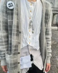 UNDERCOVER UnderCoverism ロングカーディガンニットコート GU公式 | シアーコンビネーションニットカーディガン長袖 UNDERCOVER