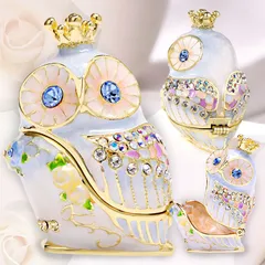 EX602 ローズクラウンフクロウ【ピィアース正規品】ふくろう 梟 キラキラ 置き物 不苦労 縁起物 クリスタルジュエリーボックス 手作り おふくろう 母の日 ピィアース 東京銀座PICALS 東京銀座ピカルス
