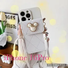 【送料無料】ディズニー風 iPhone16Proケース ホワイト キャメル ブラック 大人可愛い キラキラデザイン ストラップ付き