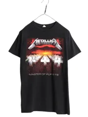 【お得なクーポン配布中!】 メタリカ 両面 イラスト プリント Tシャツ メンズ M / 古着 バンド ロック メタル グラフィック アート 半袖Tシャツ カットソー ブラック