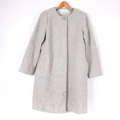 ナチュラルビューティーベーシック ノーカラーコート ウール混 無地 アウター レディース Lサイズ グレー NATURAL BEAUTY BASIC 【中古】