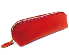 栃木レザー ペンケース ふでばこ ラウンドジップ 天然皮革仕様 牛革 日本製 (レッド) 