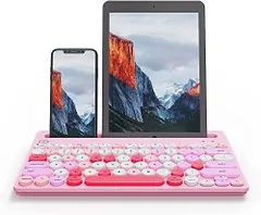 ピンク ワイヤレスキーボード, Bluetoothと2.4Gデュアルモード,タブレットPC/Mac用 無線 キーボード、タブレット・スマートフォン用スタンド付き 3台デバイス同時接続 英語配列 IOS/Android/Windowsに適応 在宅勤務 (ピンク)