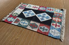 ヴィンテージ キリム ラグ マット 手織り ウール 幾何学柄 57×84.2