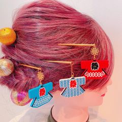 法被☆提灯☆お祭り髪飾り☆かんざし☆御神輿髪飾り☆よさこい髪飾り☆祇園祭☆髪飾り☆お揃い☆揺れる☆