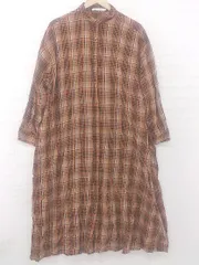 ◇ AMERICAN HOLIC アメリカンホリック チェック 長袖 ロング シャツ ワンピース サイズL ブラウン系 レディース P  【1305250003535】