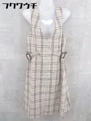 ◇ NICE CLAUP チェック ノースリーブ 膝下丈 ワンピース サイズF ベージュ ブラウン ブラック レディース 【中古】 【1002802462535】