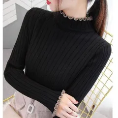 ニットセーター 長袖 インナー フリルタイプ タートルネック レディース リブニット トップス セーター リブ 伸縮性 トップス タイト 秋冬 hlrZ501