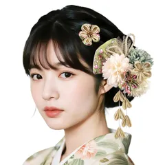 『大人気』 卒業式 浴衣 花 振袖 袴 七五三 つまみ細工 着物 和装 成人式 結婚式 着物 髪 飾り 髪飾り 髪留め 水引細工 高級造花 ヘアアクセサリー OTAKUMARKET] 2点セット 4カラー (青緑)