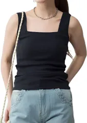 emptio エンプティオ スクエアネック カップつき タンクトップ ショートスリーブ ミニ丈 フィットネス レディース パッド付き 盛れる 肌着 補正下着 わんぴ ヨガ ルームウェア ダンス 姿勢 エクササイズ(#04ブラック,  3L)