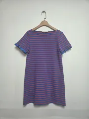 Tory Burch(トリーバーチ) フリルスリーブ ストライプ Tシャツ ワンピース ブルーオレンジ ( S )