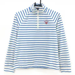 ★SALE価格★パーリーゲイツ 長袖ハイネックシャツ 白×ライトブルー ボーダー フリース ハーフジップ レディース 1(M) ゴルフウェア PEARLY GATES
