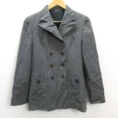 k■オールド バーバリー/BURBERRYS ストライプ柄 ダブルボタンジャケット/ブレザー【40】灰色/LADIES■4【中古】