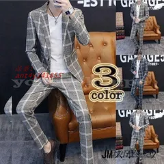 カジュアルスーツメンズセットアップサマースーツおしゃれサマージャケットテーラードチェック柄長袖スキニーパンツ上下紳士服成人式 ant4y141855