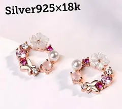 フラワー パール ピアス シルバー ピンク ゴールド 花 真珠 蝶 バタフライ