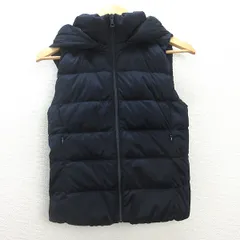 C■ユニクロ/UNIQLO ウルトラライトダウンベスト フード取り外し可能【S】黒紺系/LADIES/ｍ15【中古】■