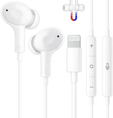 iphone イヤホン 有線 【Apple社 MFi正規認証品】有線イヤホン 磁気設計 イヤホンマイク HiFi 重低音 ライトニング イヤホン 軽量·小型 遅延なし マイク付きイヤホン