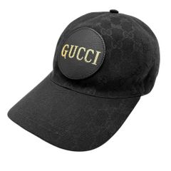 グッチ キャップ ユニセックス ベースボールキャップ シェリーライン ファッションアイテム Mサイズ 帽子 メンズ レディース GUCCI 576253 ナイロン  レザー   ブラック 黒 ゴールド金具【中古品】