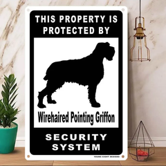 雑貨【Wirehaired Pointing Griffon/ワイアーヘアード・ポインティング・グリフォン】  Dog ドッグ  犬    メタルポスタ―　Security  セキュリティー 警告  ヤードサイン メタルプレート  ブリキ看板  -214