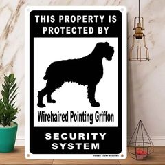 雑貨【Wirehaired Pointing Griffon/ワイアーヘアード・ポインティング・グリフォン】 Dog ドッグ 犬 メタルポスタ― Security セキュリティー 警告 ヤードサイン メタルプレート ブリキ看板 -214のサムネイル