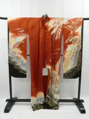 ◇KWF033 振袖 正絹 赤色 古着 結婚式 卒業式 成人式 初詣